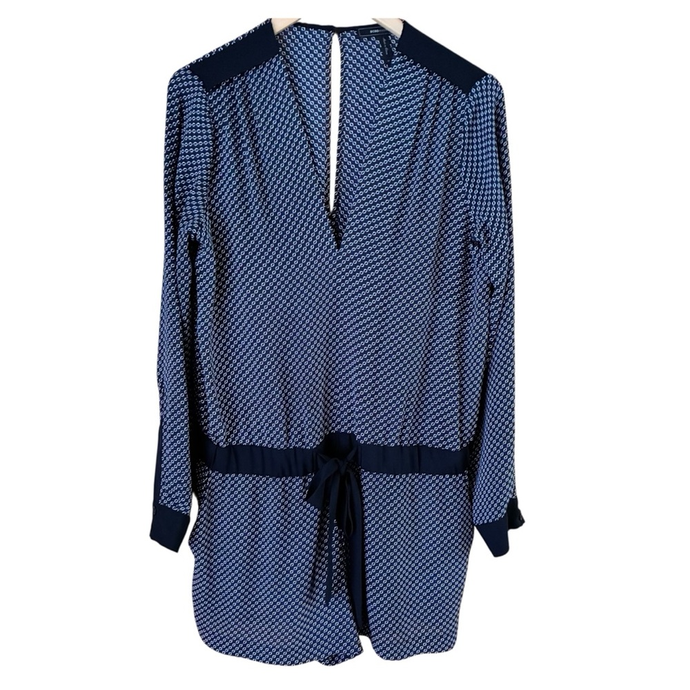 BCBGMAXAZRIA Francis Geometric Black & White Romper Roll Tab Sleeves Size M